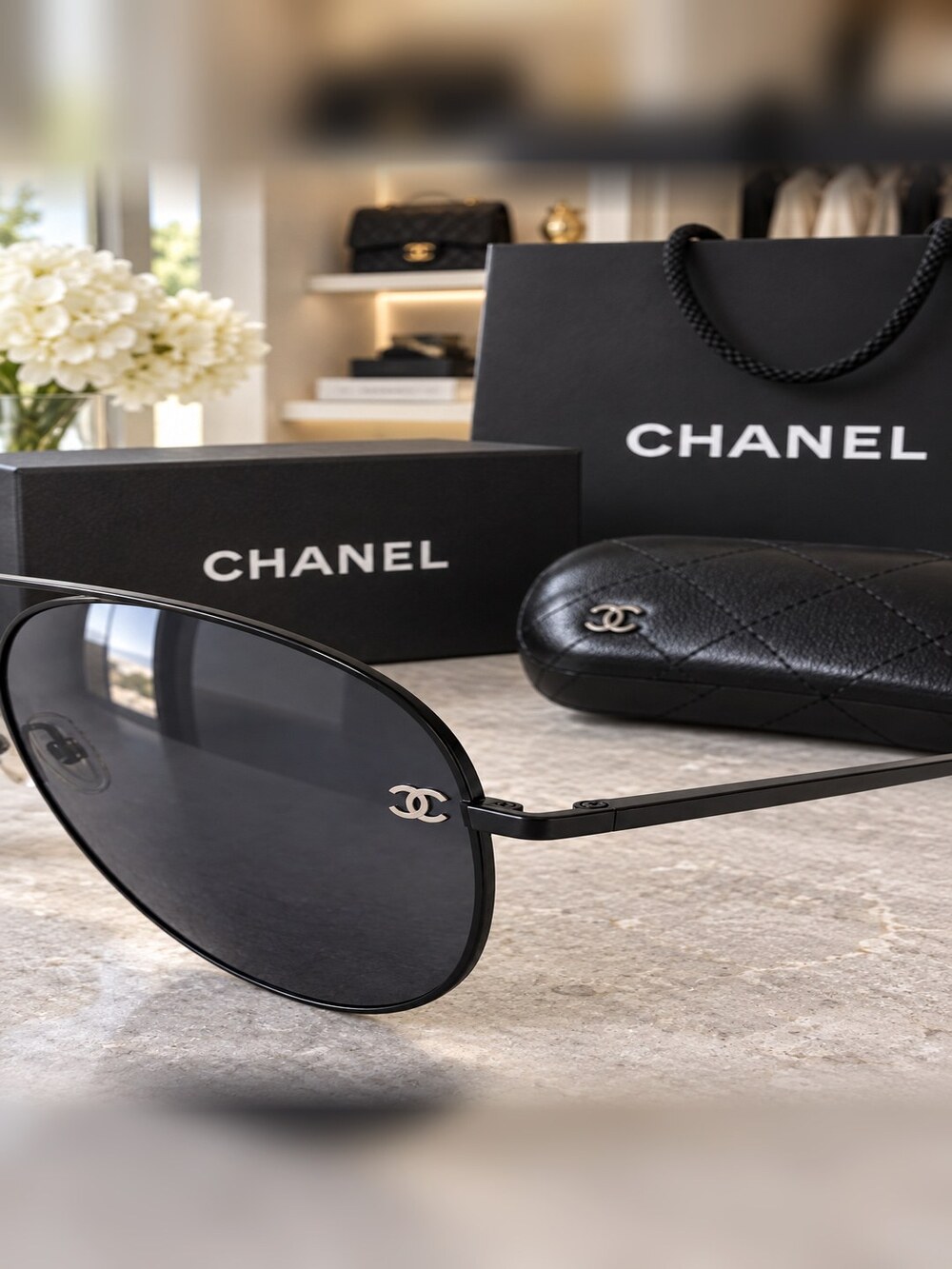 Chanel Black Aviator Sunglasses - Picture 4 of 6